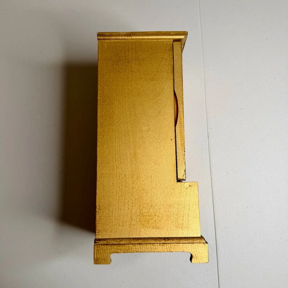 Vintage Toyo Japan Musical Jewelry Box Armoire Gold Wood Portrait 4 Drawer 12.5